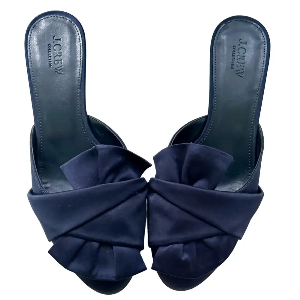 J. Crew Collection Blue Size 8 Mules Satin Wedges Slip On Heel Shoes - Picture 7 of 14